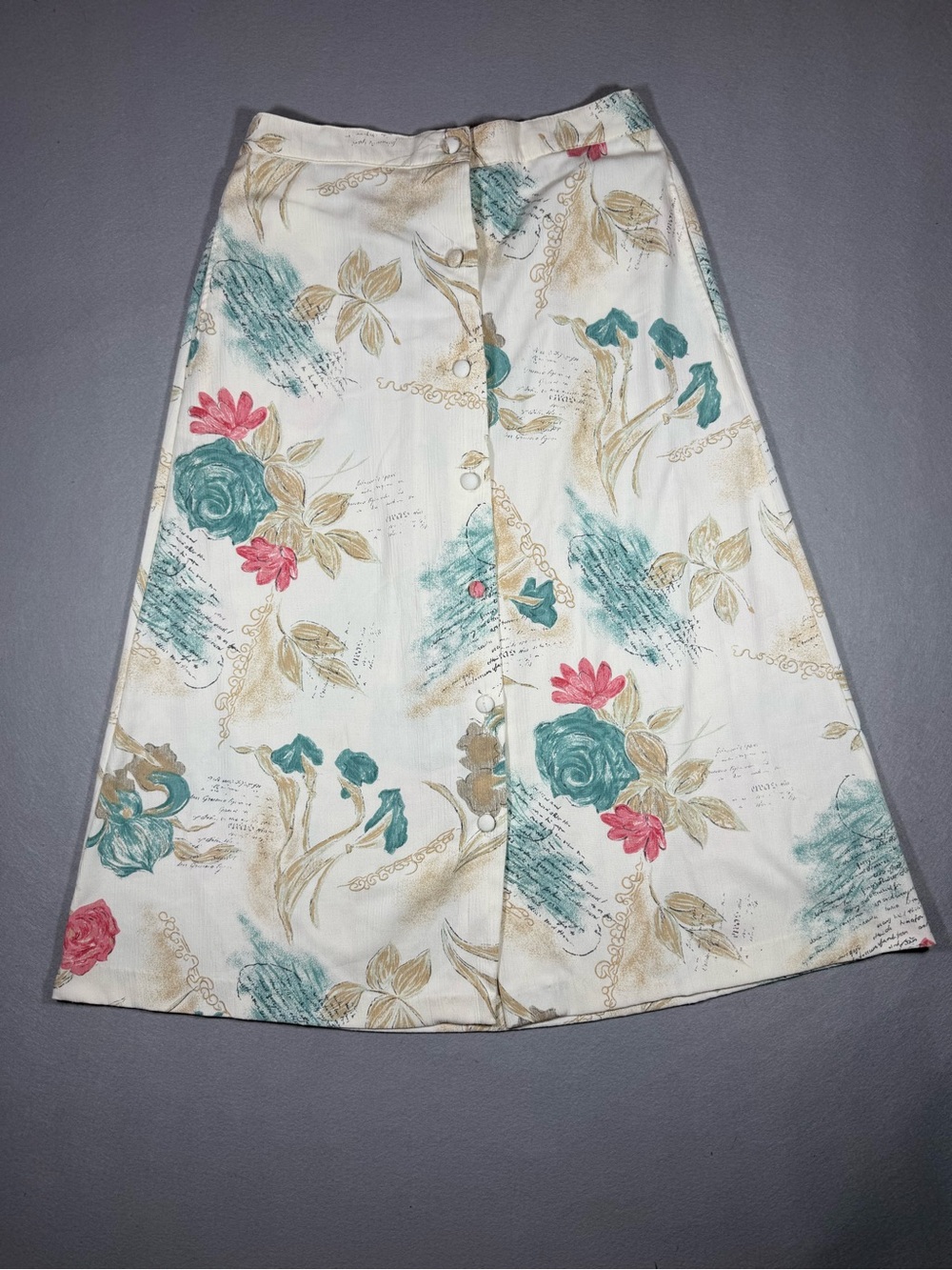 Vintage Ren Faire Euro Vacay Cream Floral Button-Front A-Line Skirt